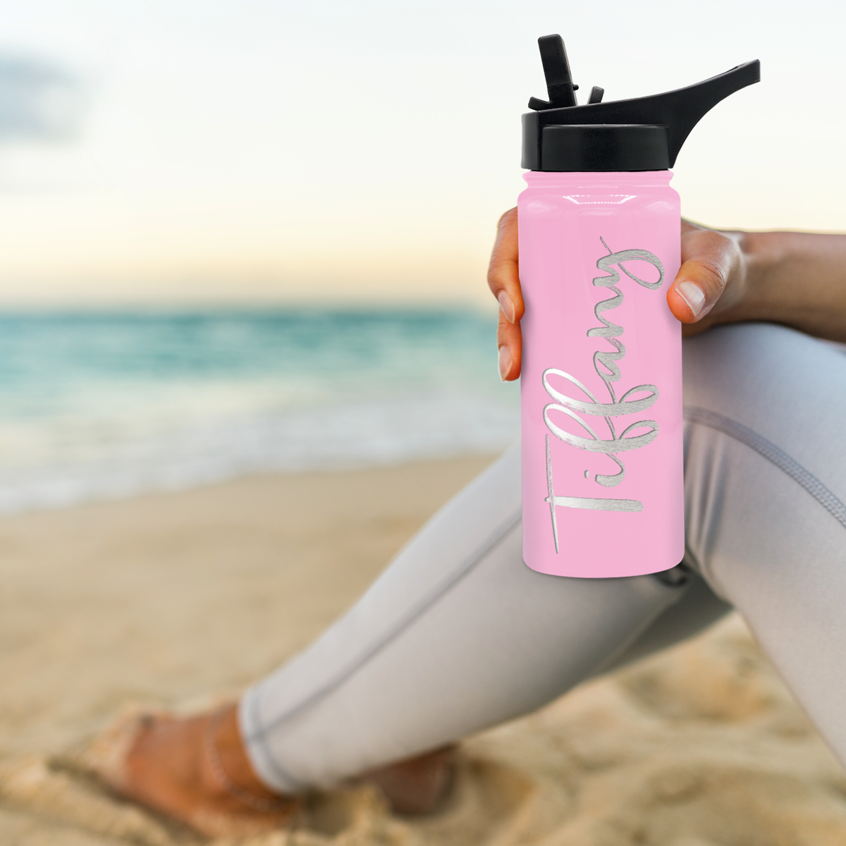 Cuptify Personalized Laser Engraved on Pastel Pink Gloss 18 oz Bottle