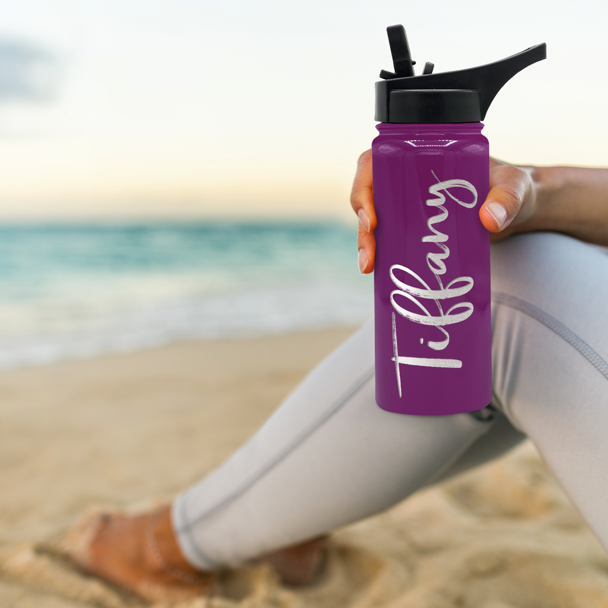 Cuptify Personalized Laser Engraved on Plum Wine Gloss 18 oz Bottle