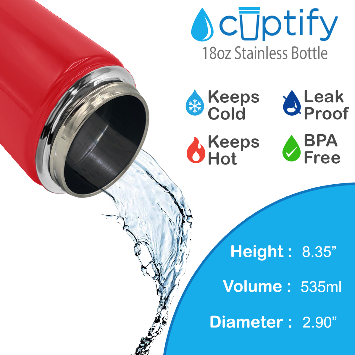 Red Gloss 18oz Wide Mouth Water Bottle