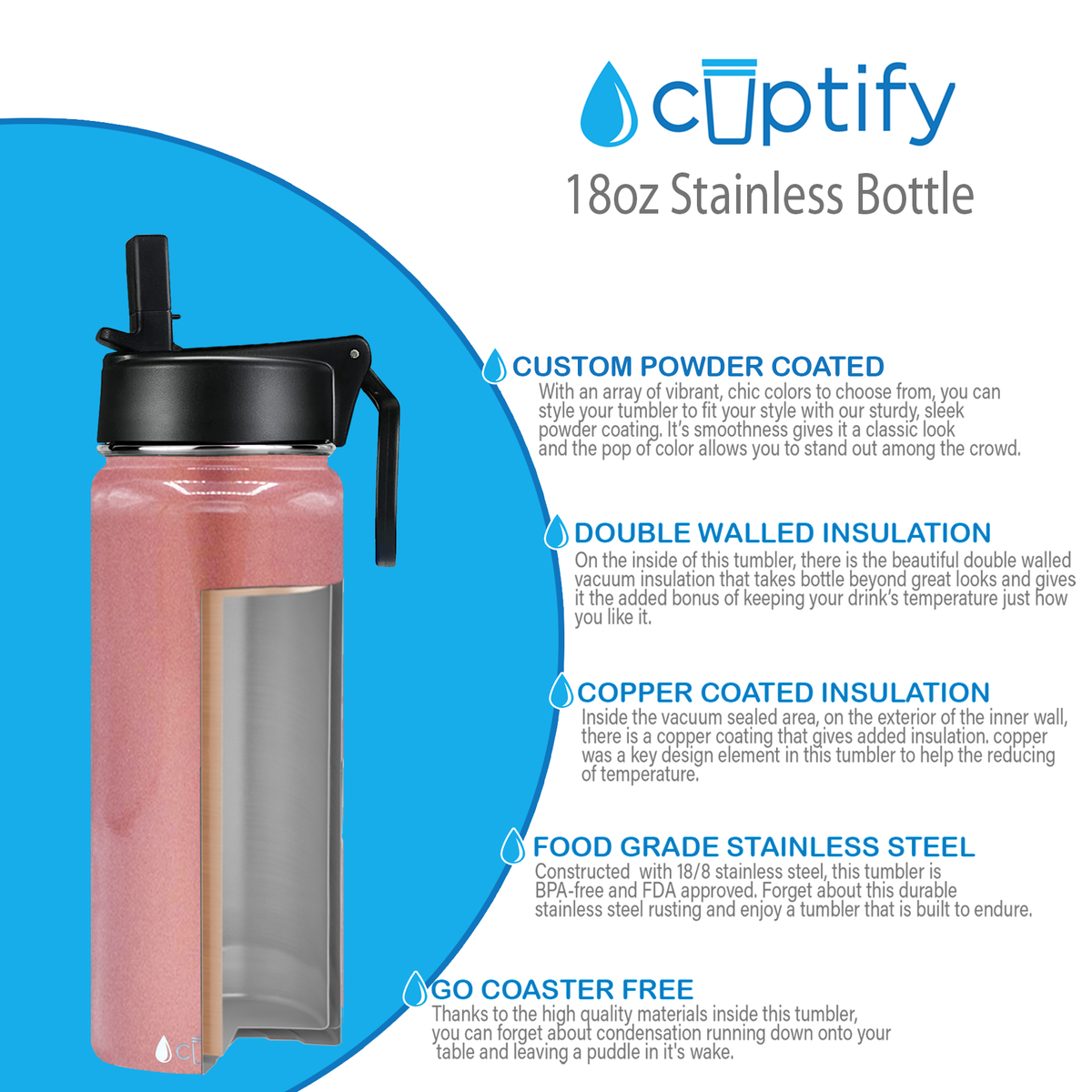 Rose Gold 18oz Wide Mouth Water Bottle