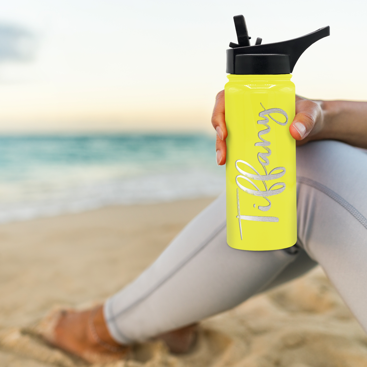 Cuptify Personalized Laser Engraved on Sunshine Yellow Gloss 18 oz Bottle