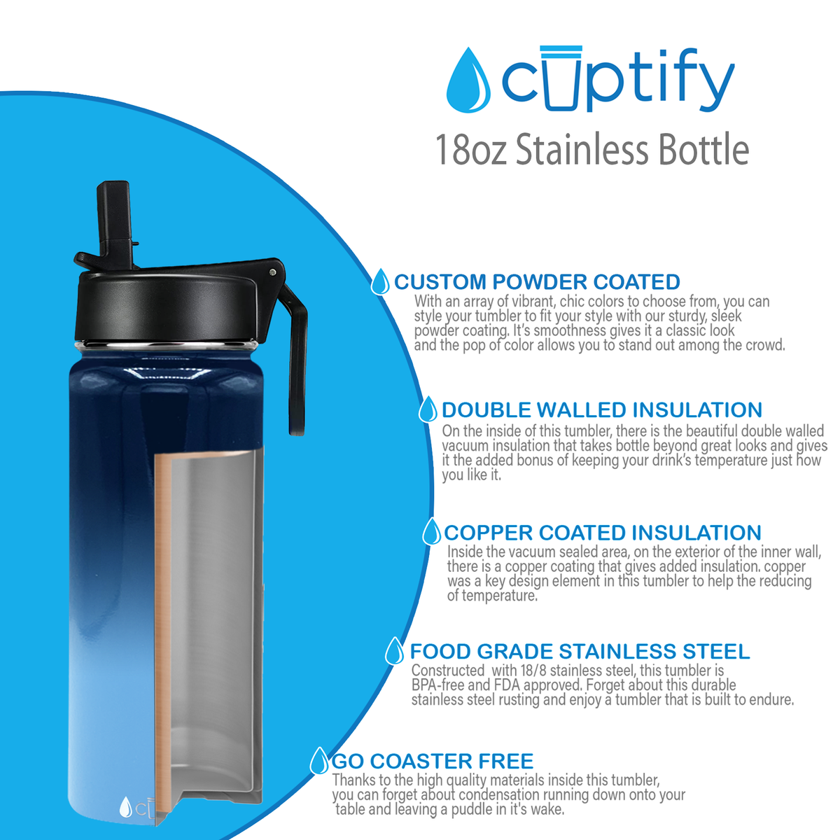 Tennessee Ombre 18oz Wide Mouth Water Bottle