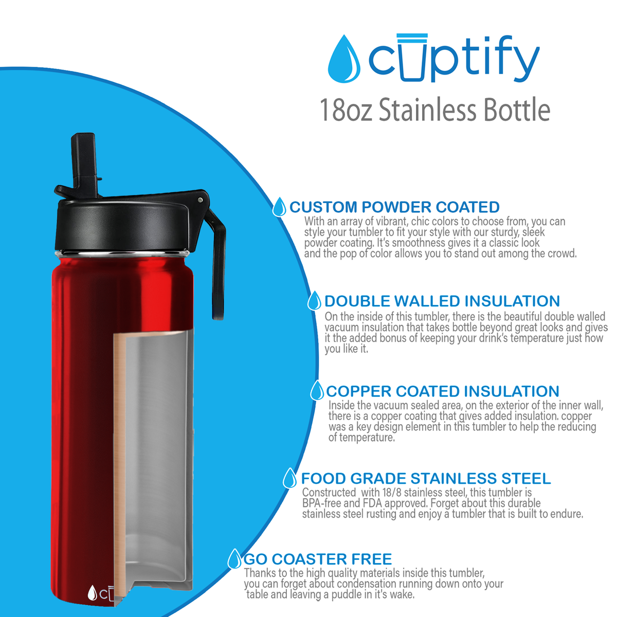 Red Translucent 18oz Wide Mouth Water Bottle