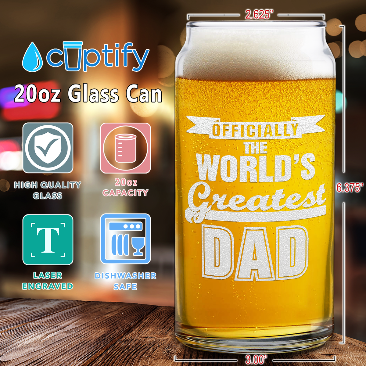 Officially World's Greatest Dad Etched on Glass