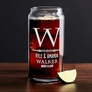 Personalized Classic Monogram Initial Date Etched 20 oz Glass Can