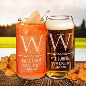 Personalized Classic Monogram Initial Date Etched 20 oz Glass Can