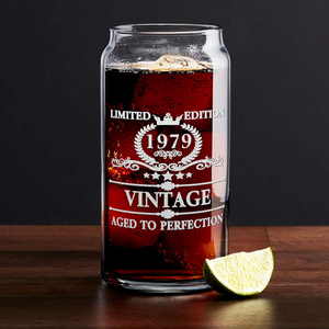 43rd Birthday Vintage 43 Years Old Established 1979 Etched 20 oz Glass Can