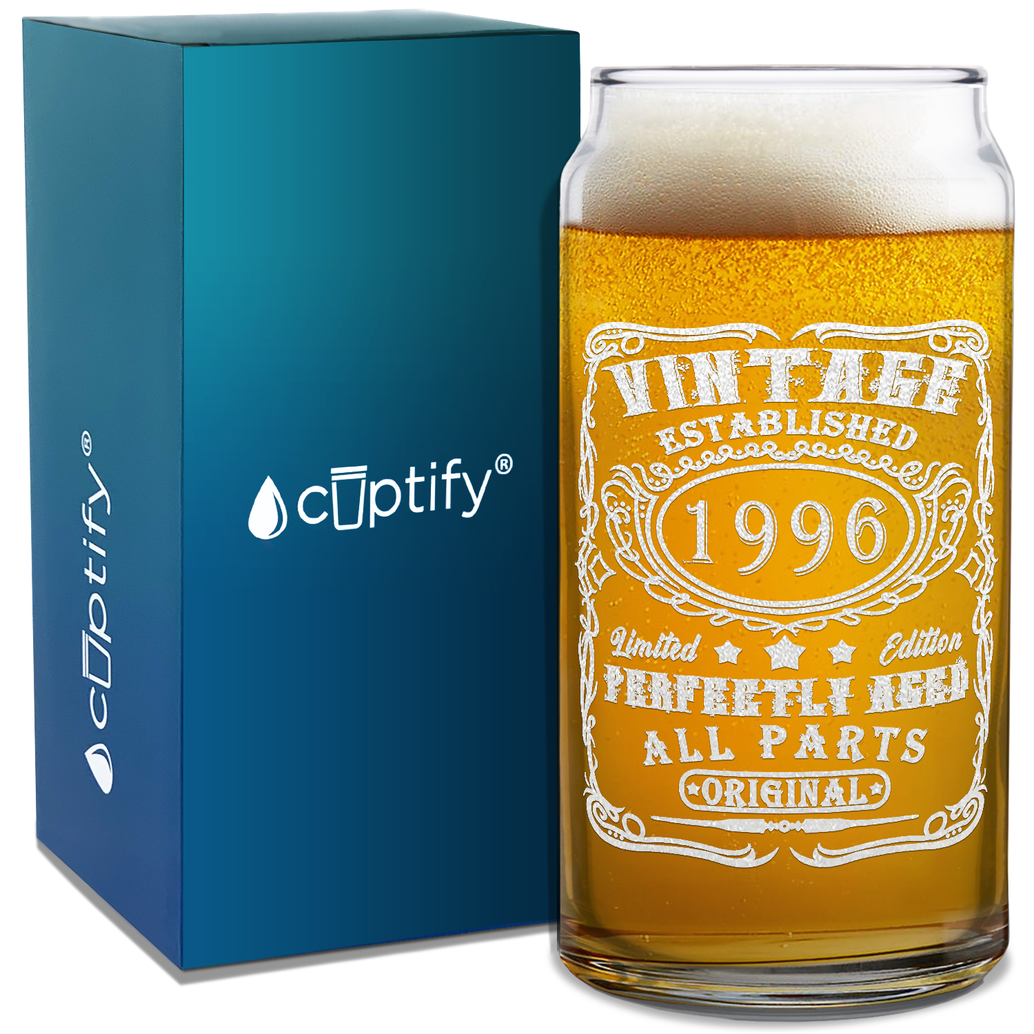 26th Birthday Gift Vintage Established 1996 20oz Glass Can