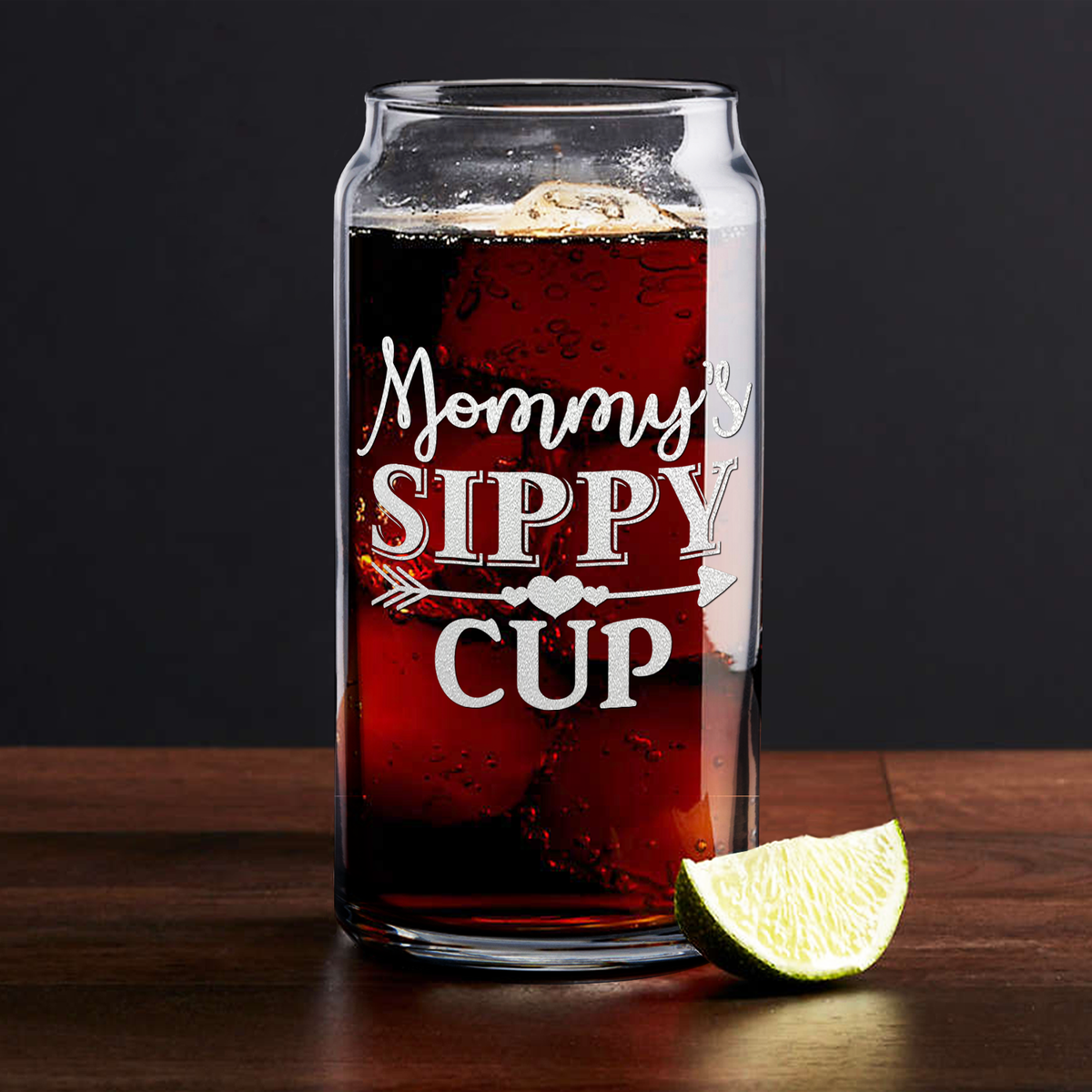  Mommy's Sippy Cup Arrow Etched on Glass