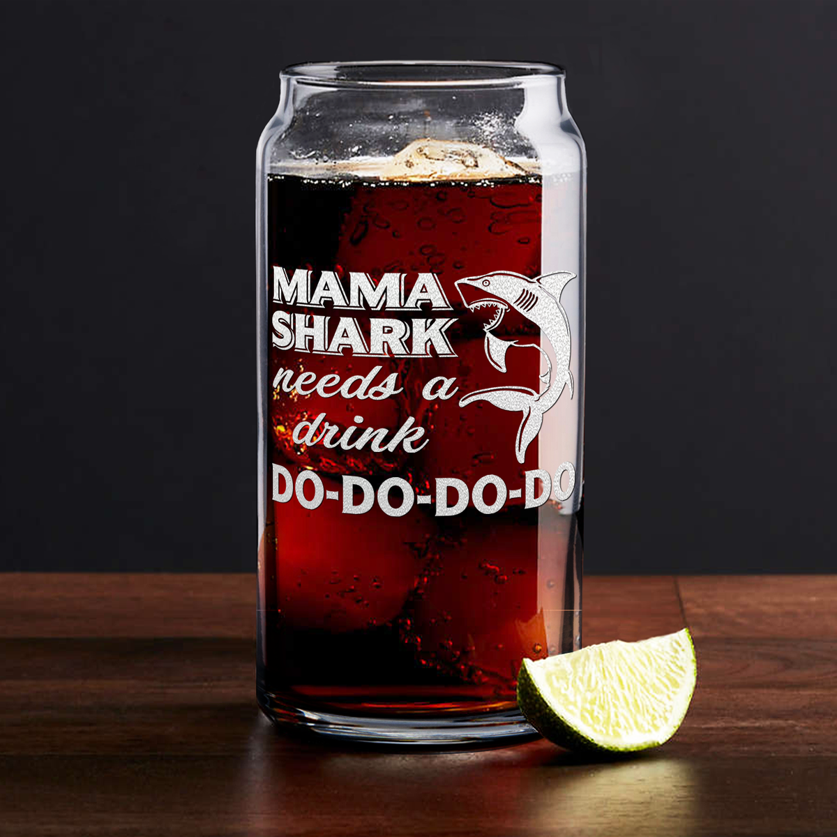  Mama Shark Needs A Drink Etched on Glass