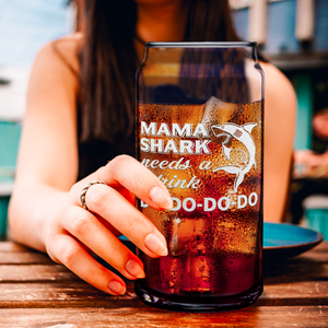  Mama Shark Needs A Drink Etched on Glass