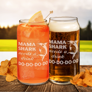  Mama Shark Needs A Drink Etched on Glass