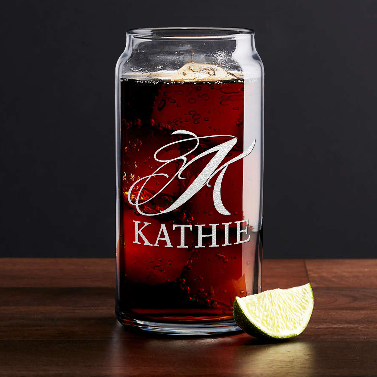 Personalized Script Monogram 20oz Glass Can