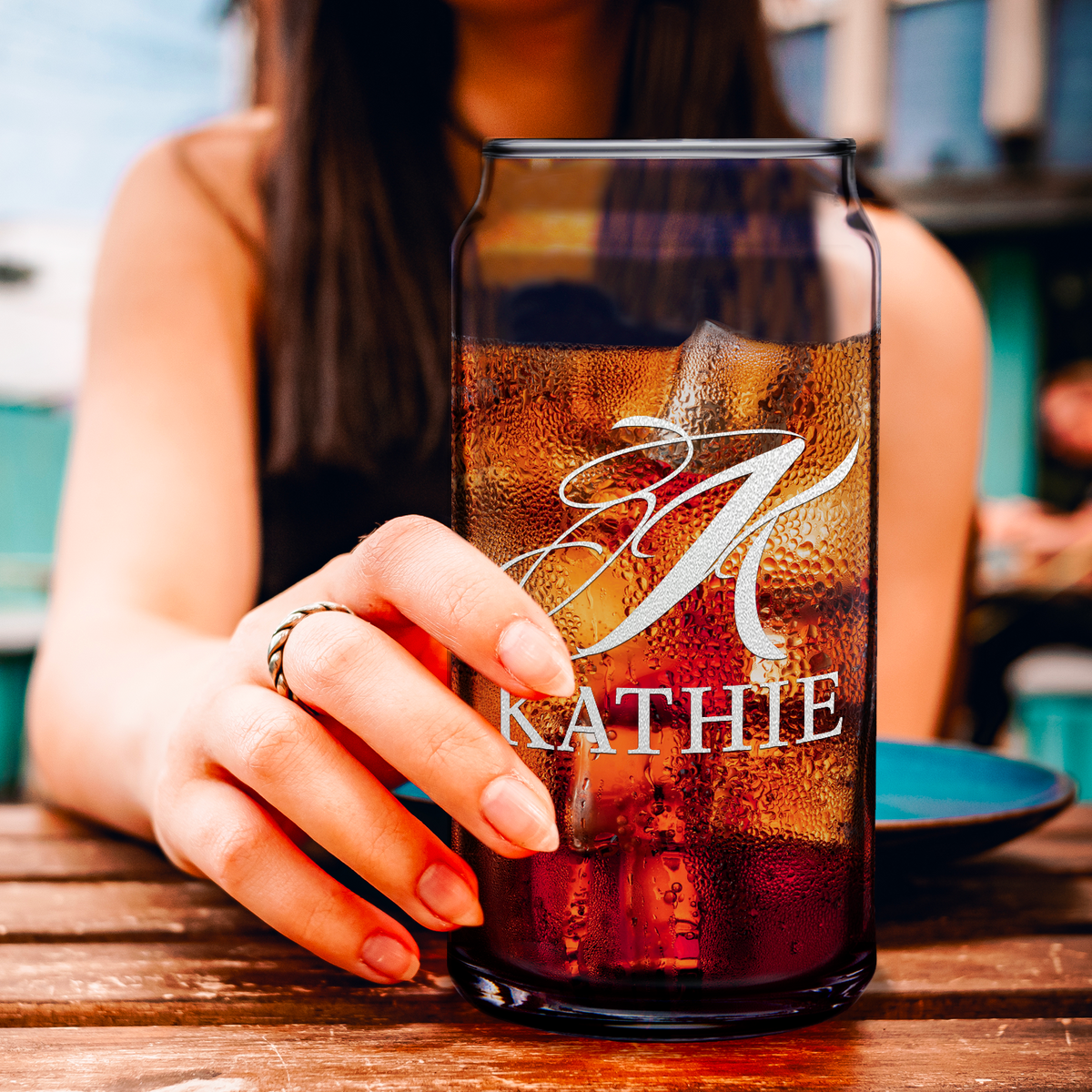 Personalized Script Monogram 20oz Glass Can