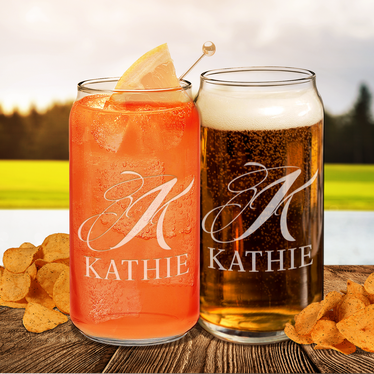 Personalized Script Monogram 20oz Glass Can