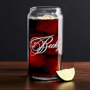 Personalized Decorative Script Etched 20 oz Glass Can