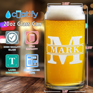 Personalized Vintage Block Etched 20 oz Glass Can