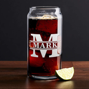 Personalized Vintage Block Etched 20 oz Glass Can