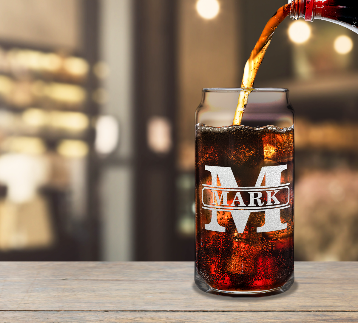 Personalized Vintage Block Etched 20 oz Glass Can