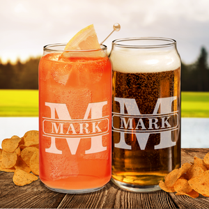 Personalized Vintage Block Etched 20 oz Glass Can