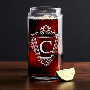 Personalized Classic Crest Monogram 20oz Glass Can
