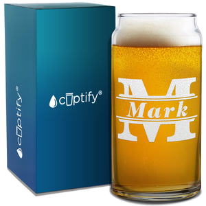 Personalized Initial Classic Block Etched 20 oz Glass Can