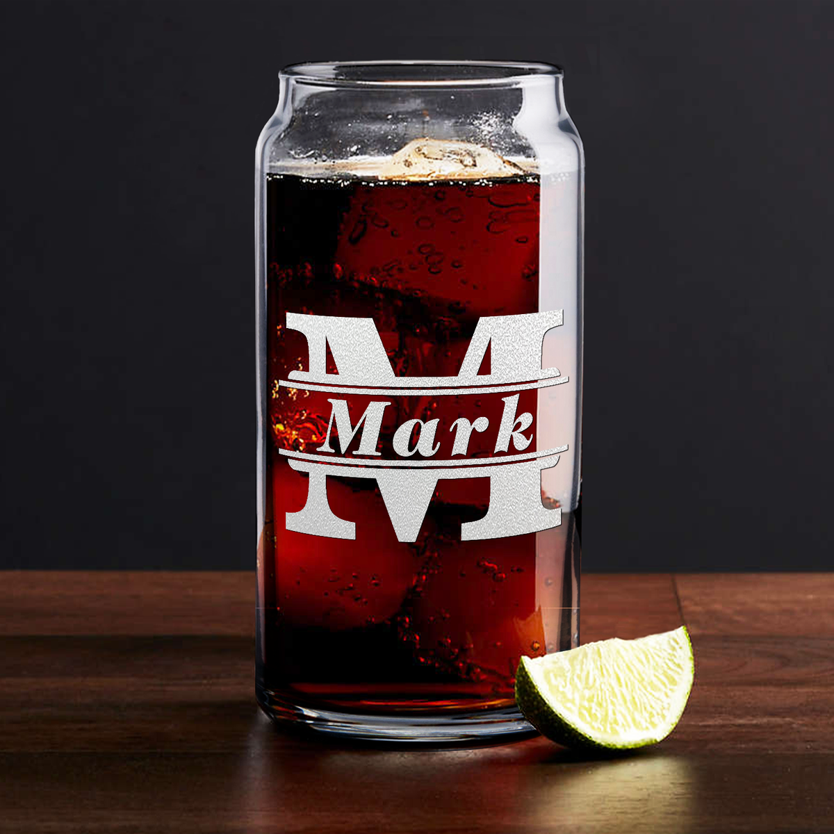 Personalized Initial Classic Block Etched 20 oz Glass Can