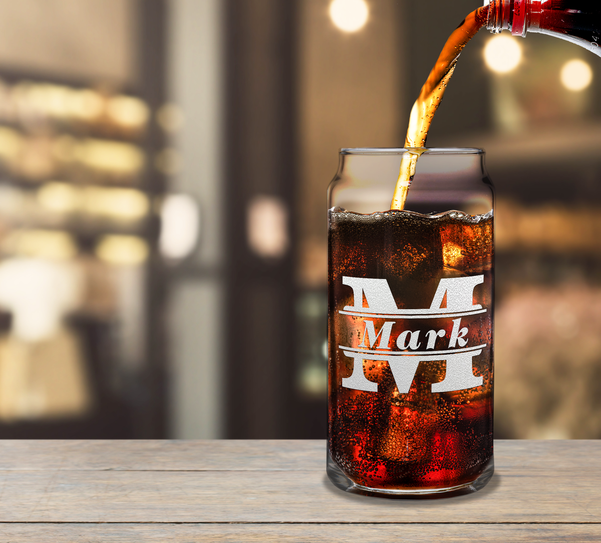 Personalized Initial Classic Block Etched 20 oz Glass Can