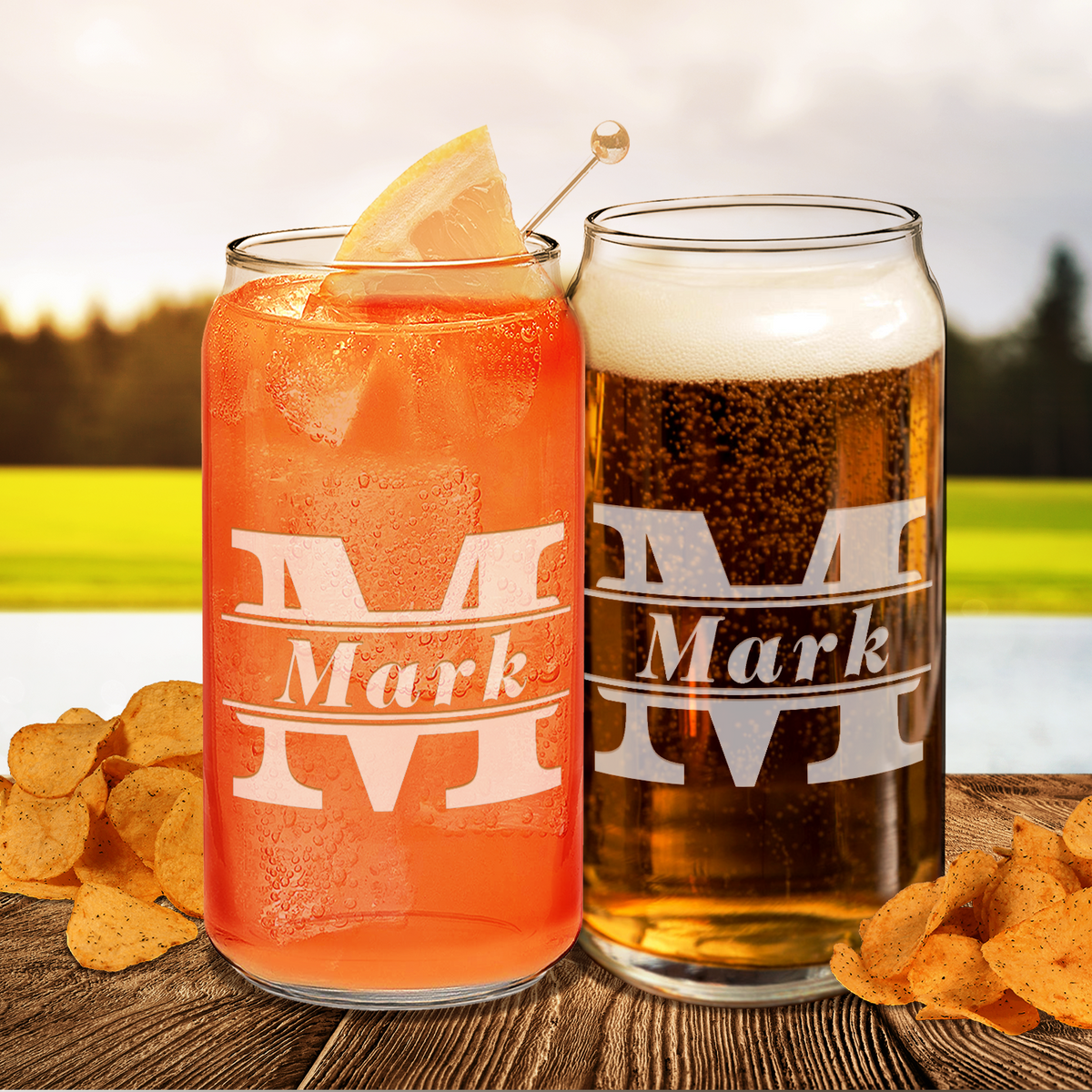 Personalized Initial Classic Block Etched 20 oz Glass Can