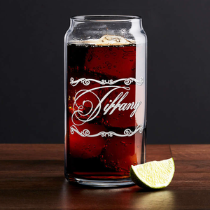 Personalized Scroll Script Etched 20 oz Glass Can