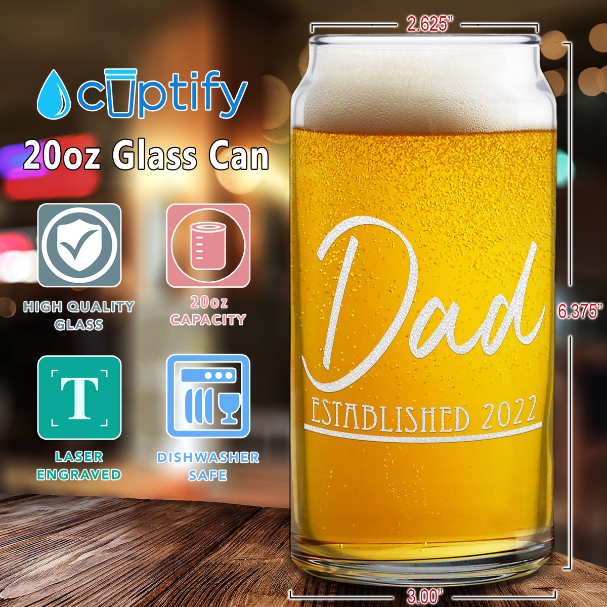  Dad Established 2022 Etched on Glass