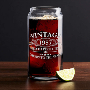65th Birthday Gift Vintage Cheers to 65 Years 1957 20 oz Glass Can
