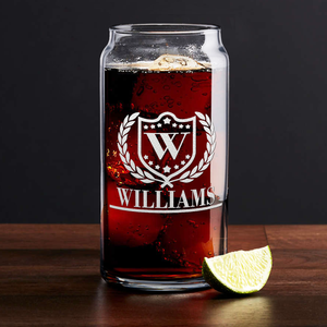 Personalized Monogram with Laurels Etched 20 oz Glass Can