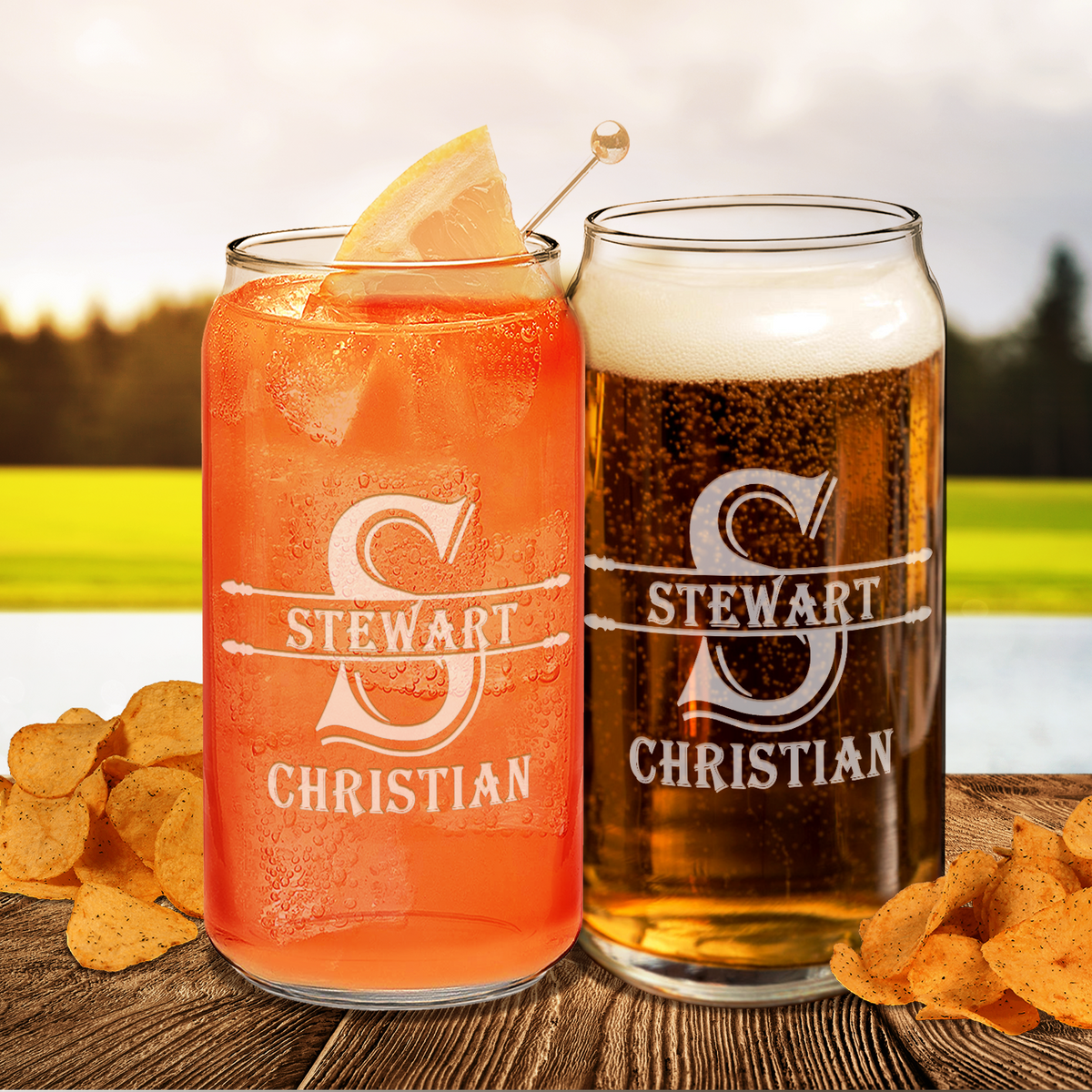 Personalized Initial Block Surname Etched 20 oz Glass Can