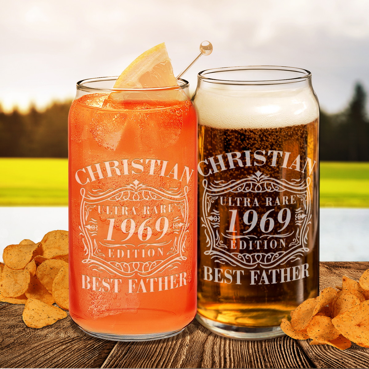 Personalized Year Ultra Rare Edition Best Father Etched 20 oz Glass Can