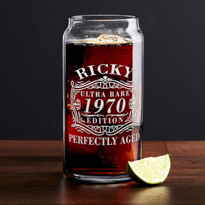 Personalized Ultra Rare Edition Perfectly Aged Etched 20 oz Glass Can