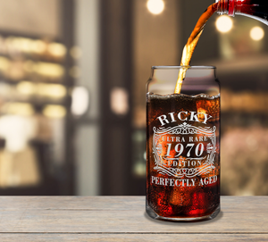Personalized Ultra Rare Edition Perfectly Aged Etched 20 oz Glass Can