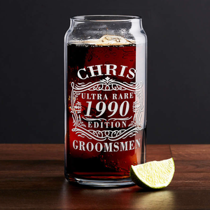 Personalized Ultra Rare Edition Groomsmen Etched 20 oz Glass Can