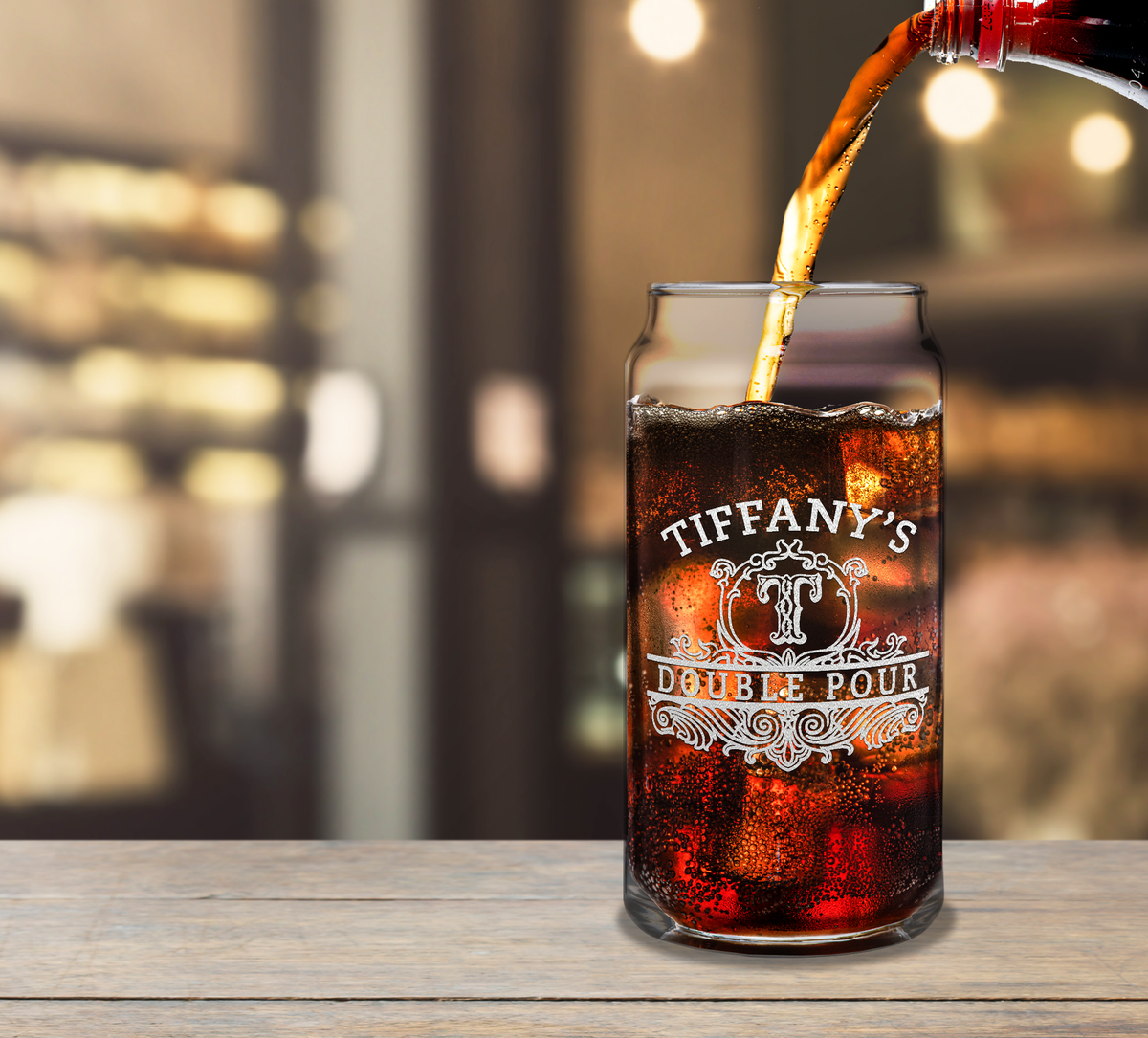 Personalized Double Pour Name and Initial Etched 20 oz Glass Can