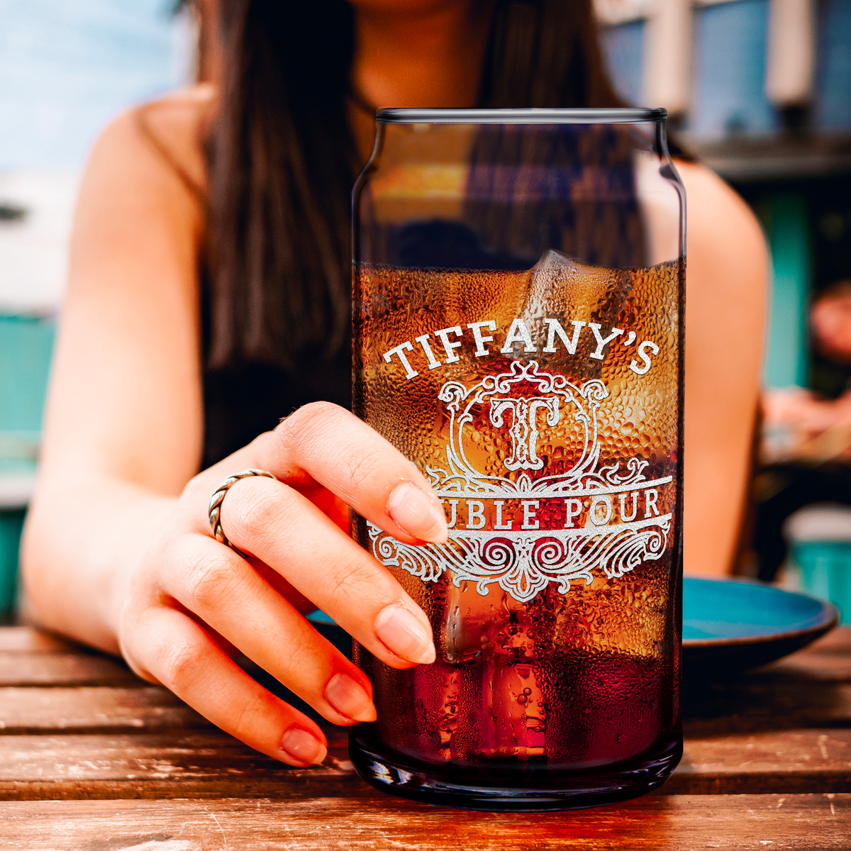 Personalized Double Pour Name and Initial Etched 20 oz Glass Can