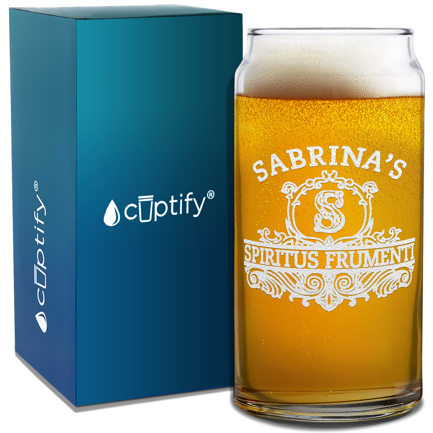 Personalized Spiritus Frumenti Name and Initial Etched 20 oz Glass Can
