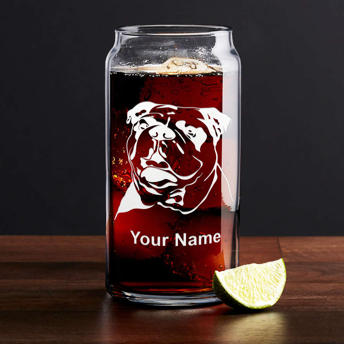 Personalized Bulldog Head Glass