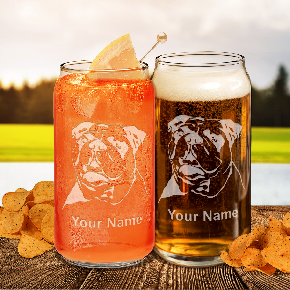 Personalized Bulldog Head Glass