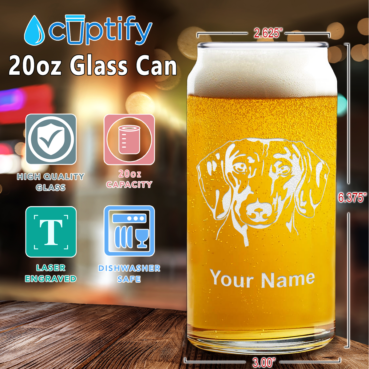 Personalized Dachshund Head Glass