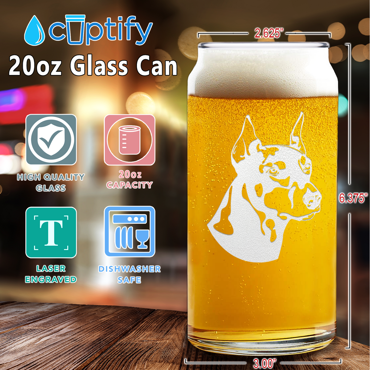 Doberman Pinscher Head Glass