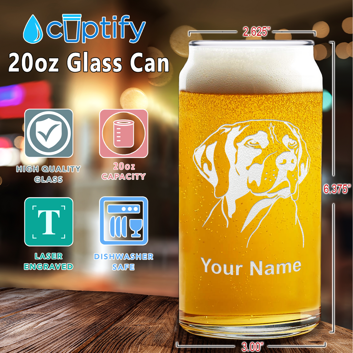 Personalized German Shorthaired Pointer Head Glass