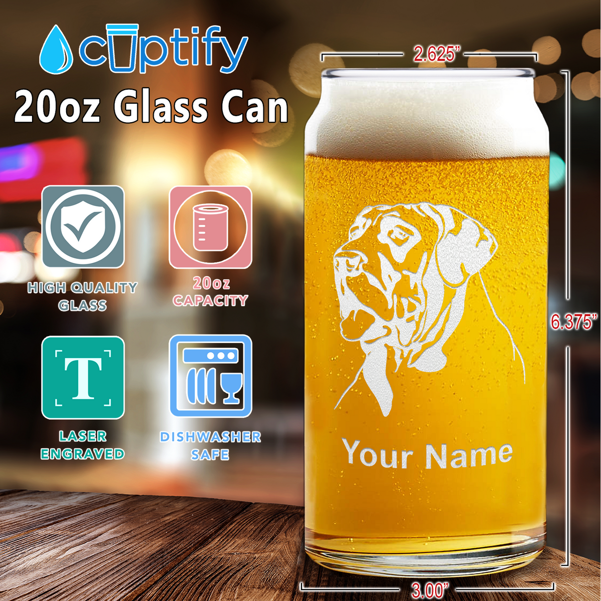 Personalized Great Dane Head Glass
