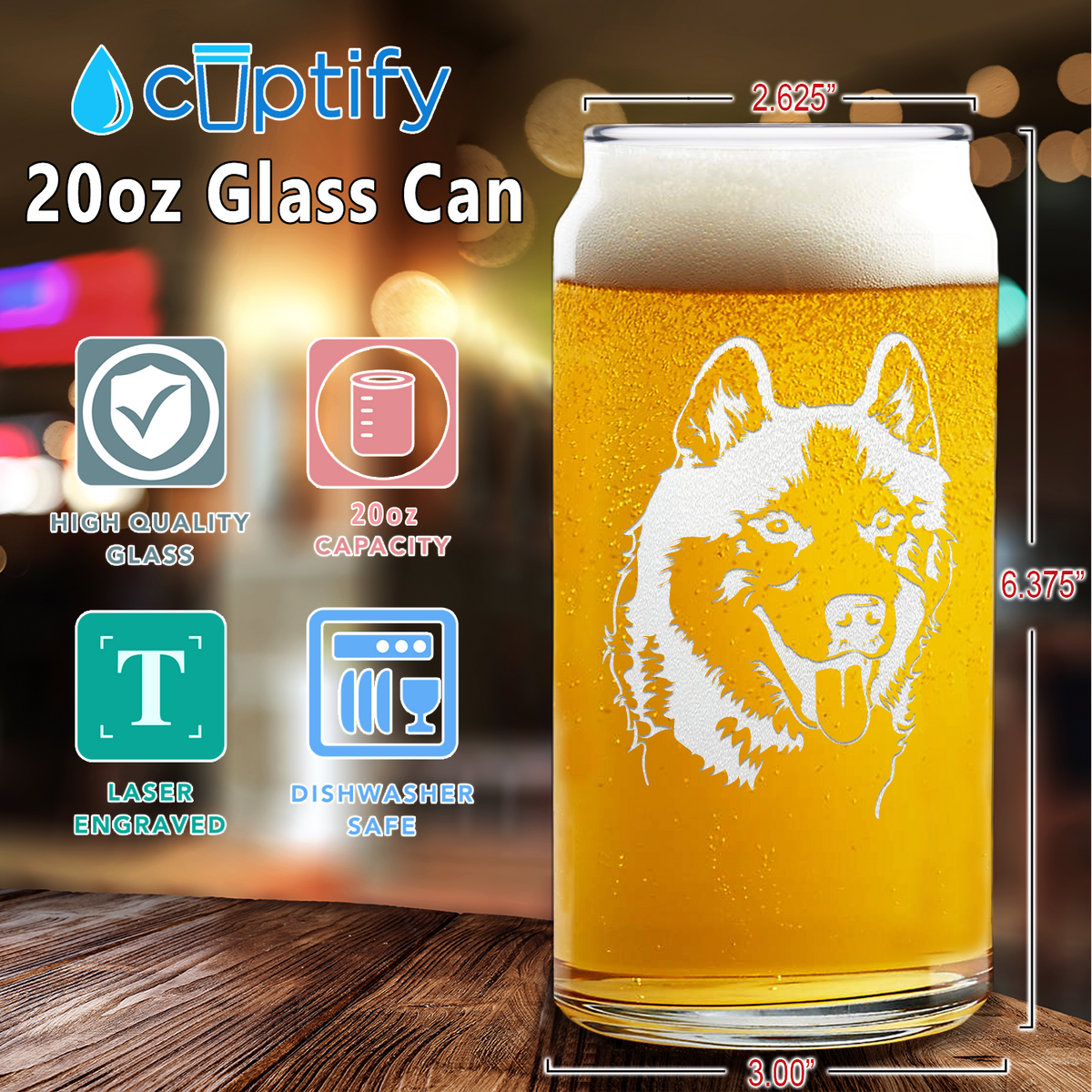 Siberian Huskie Head Glass