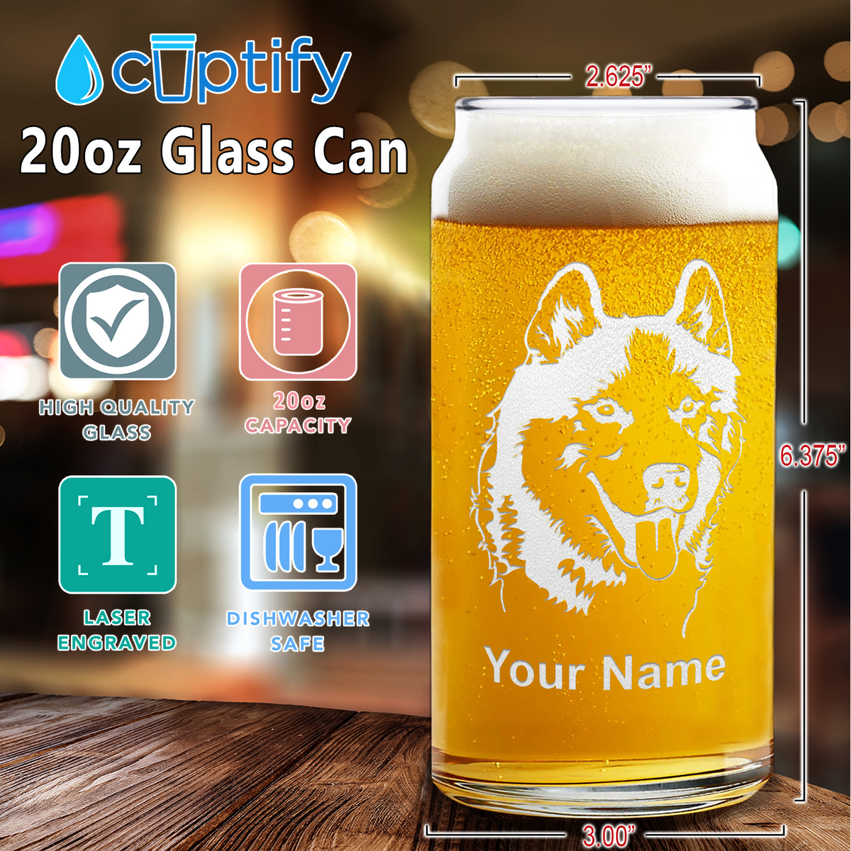 Personalized Siberian Huskie Head Glass