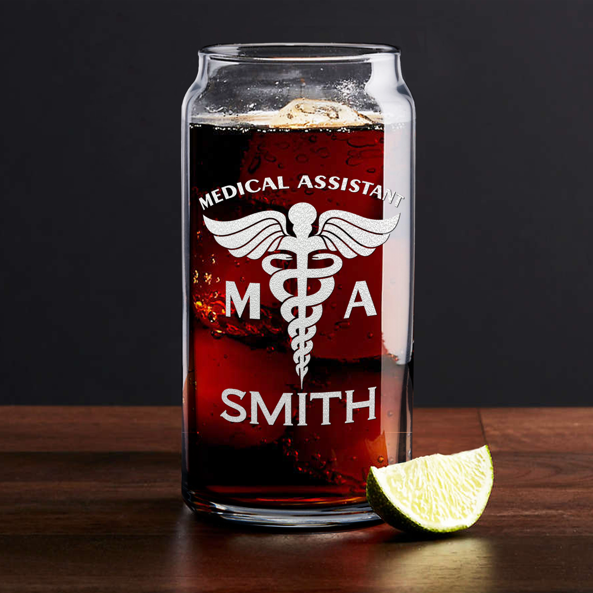 Personalized MA Medical Assistant Etched Glass